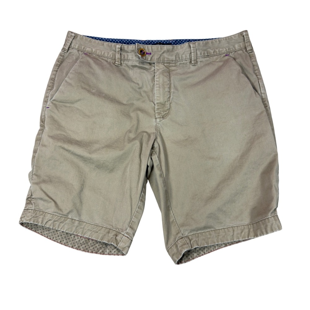 Ted Baker London Mens Khaki Chino Shorts Tan Cotton Twill Size 36R Preppy
